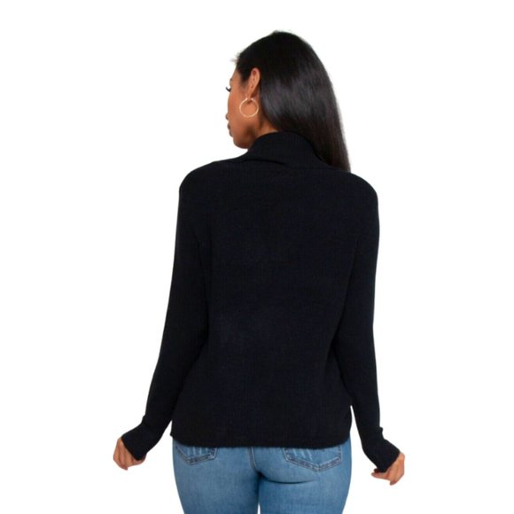 NWT Black Long Sleeve Cardigan Sweater with Plunge Neckline and Gold Buttons - Picture 3 of 6